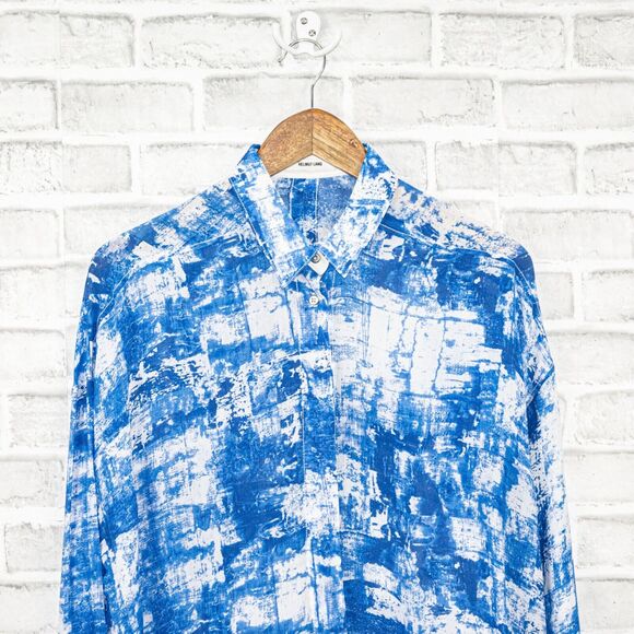 HELMUT LANG Women's Button up Shirt Blue white Print Long Sleeve - Picture 6 of 7